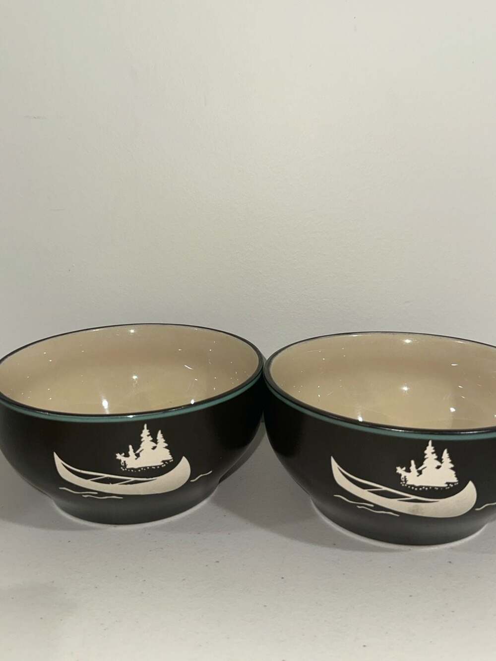 Canoe Pine Trees Ceramic Bowls Set of 2
